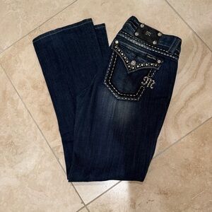 Miss Me Easy Boot Dark Blue Boot Cut Jeans with Contrast Stitching
